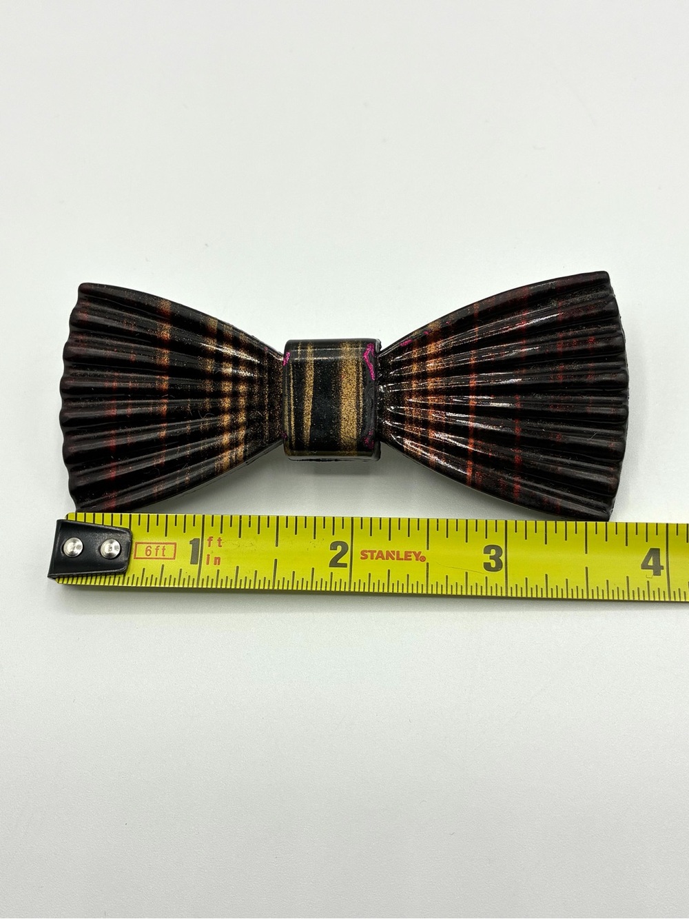 Vintage Taiwan Bow Barrette Hair Clip Retro Black Gold Tone Ribbed Bow - Picture 9 of 10